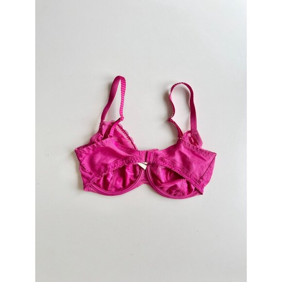 CHANTELLE Fuchsia Pink Embroidered Logo Lace 38Balconette Bra, Size 34DDD - Picture 6 of 12